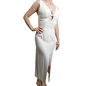 Petite Vintage Cream Holiday Party Dress XXS Formal Bead Bombshell Old Hollywood